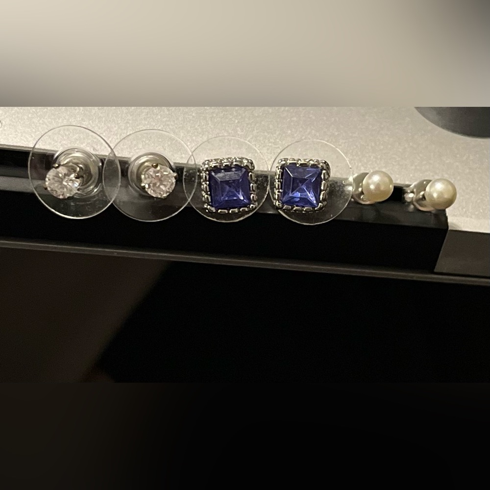 Crystal, Blue Gem, & Pearl Earring Set